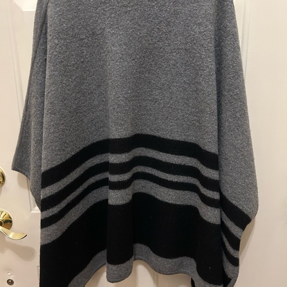 Kate Spade Gray and Black Striped Broome Street Women's Sweater Poncho - Picture 3 of 3